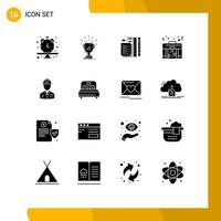 Set of 16 Modern UI Icons Symbols Signs for worker briefcase first bag notepad Editable Vector Design Elements