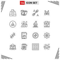 Pack of 16 Modern Outlines Signs and Symbols for Web Print Media such as work place desk clip computer business Editable Vector Design Elements