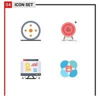 conjunto de 4 paquetes de iconos planos comerciales para elementos de diseño vectorial editables web del mercado objetivo del dólar de enfoque vector