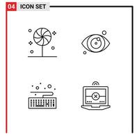 4 User Interface Line Pack of modern Signs and Symbols of candies type sweet eye test computing Editable Vector Design Elements