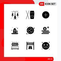 9 Universal Solid Glyph Signs Symbols of data analysis add loan payment Editable Vector Design Elements
