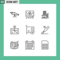 Group of 9 Outlines Signs and Symbols for investment business graphic office real Editable Vector Design Elements