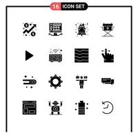 Set of 16 Modern UI Icons Symbols Signs for clock play christmas media director Editable Vector Design Elements