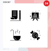 Set of 4 Vector Solid Glyphs on Grid for jotter ladle notepad education candy Editable Vector Design Elements