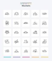 paquete de iconos de contorno de 25 montañas creativas, como el paisaje. montaña. naturaleza. explosión. paisaje vector
