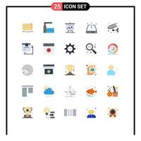 Editable Vector Line Pack of 25 Simple Flat Colors of iot camera display save down Editable Vector Design Elements