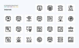 paquete de iconos de 25 líneas de internet vector