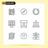9 iconos creativos signos y símbolos modernos de la caja del portátil joya archivo rodillo elementos de diseño vectorial editables vector