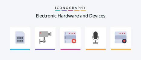 Devices Flat 5 Icon Pack Including database. mic. surveillance. broadcast. serve. Creative Icons Design vector