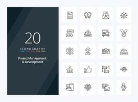 20 icono de esquema de gestión y desarrollo de proyectos para presentación vector
