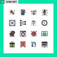 paquete de 16 signos y símbolos modernos de líneas rellenas de color plano para medios impresos web, como elementos de diseño de vectores creativos editables con pincel de diseño clave de desarrollo de enfoque