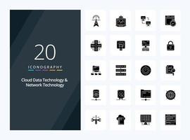 20 Cloud Data Technology And Network Technology Solid Glyph icon for presentation vector