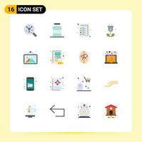 User Interface Pack of 16 Basic Flat Colors of gallery green food tree management Editable Pack of Creative Vector Design Elements