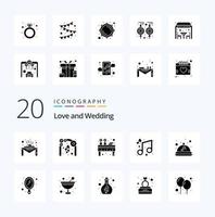 20 Wedding Solid Glyph icon Pack like celebrate music decoration table event vector