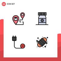 Mobile Interface Filledline Flat Color Set of 4 Pictograms of delivery cord map bottle hardware Editable Vector Design Elements