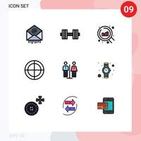 Filledline Flat Color Pack of 9 Universal Symbols of hotel elevator web target crosshair Editable Vector Design Elements