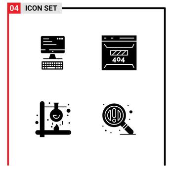 paquete de 4 glifos sólidos creativos de elementos de diseño vectorial editables por calor de error de cálculo químico de computadora vector