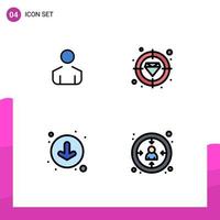 conjunto de 4 colores planos de línea de relleno de vector en cuadrícula para elementos de diseño de vector editables de cliente de destino de diamante masculino hacia abajo