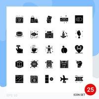 Modern Set of 25 Solid Glyphs Pictograph of switch vga card port display Editable Vector Design Elements