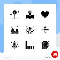 9 User Interface Solid Glyph Pack of modern Signs and Symbols of cancer wall love security fire Editable Vector Design Elements