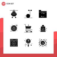 9 Universal Solid Glyphs Set for Web and Mobile Applications hand bag commerce data cart repair Editable Vector Design Elements