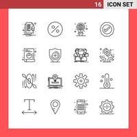 16 Thematic Vector Outlines and Editable Symbols of medical graph light web success Editable Vector Design Elements