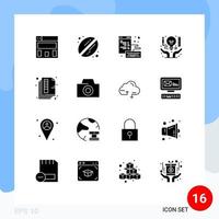 grupo de 16 signos y símbolos de glifos sólidos para documentos de página de impresión elementos de diseño vectorial editables creativos vector