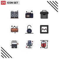 Stock Vector Icon Pack of 9 Line Signs and Symbols for chart padlock portfolio circular shopping Editable Vector Design Elements