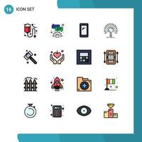 Pack of 16 Modern Flat Color Filled Lines Signs and Symbols for Web Print Media such as retrieval informational phone information iphone Editable Creative Vector Design Elements