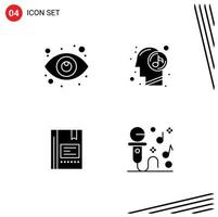 Group of 4 Modern Solid Glyphs Set for eye book view music favorite Editable Vector Design Elements