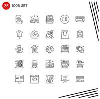 25 User Interface Line Pack of modern Signs and Symbols of amplifier streaming measure down document Editable Vector Design Elements