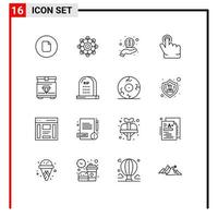 Pack of 16 Modern Outlines Signs and Symbols for Web Print Media such as death chest help treasure finger Editable Vector Design Elements