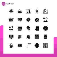 Solid Glyph Pack of 25 Universal Symbols of help communication physics technology rocket Editable Vector Design Elements