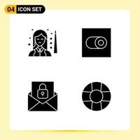 Set of 4 Vector Solid Glyphs on Grid for billiards email snooker switch lock Editable Vector Design Elements