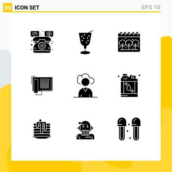 9 User Interface Solid Glyph Pack of modern Signs and Symbols of bottle outsource calender cloud number Editable Vector Design Elements