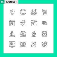 Mobile Interface Outline Set of 16 Pictograms of commercial manipulation gold manipulate control Editable Vector Design Elements