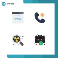 Set of 4 Vector Flat Icons on Grid for internet waste site shopping bag Editable Vector Design Elements