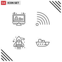 Modern Set of 4 Filledline Flat Colors and symbols such as e learning boat feed rocket vessel Editable Vector Design Elements