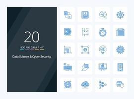 20 Data Science And Cyber Security Blue Color icon for presentation vector