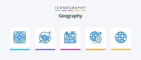 Geo Graphy Blue 5 Icon Pack Including map. globe. plant. map. position. Creative Icons Design vector