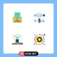 Pack of 4 Modern Flat Icons Signs and Symbols for Web Print Media such as mail man video player search earnings Editable Vector Design Elements