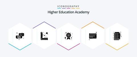 paquete de iconos de 25 glifos de academia que incluye educación. notas reconocimiento. estudiar. cronograma vector