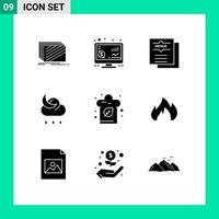 Pack of 9 Modern Solid Glyphs Signs and Symbols for Web Print Media such as weather moon money forecast menu Editable Vector Design Elements