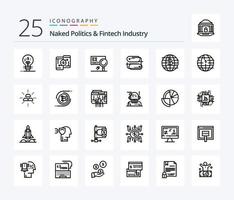 Naked Politics And Fintech Industry 25 Line icon pack including payment. address. phone. blockchain technology. detection vector