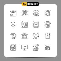 Pictogram Set of 16 Simple Outlines of blueprint map technology location perfection Editable Vector Design Elements