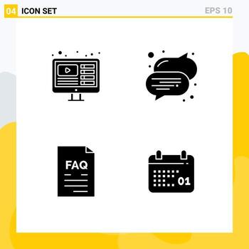 4 Thematic Vector Solid Glyphs and Editable Symbols of design file live text support Editable Vector Design Elements