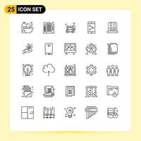 Mobile Interface Line Set of 25 Pictograms of cap mobile application company mobile mixer Editable Vector Design Elements