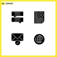 Modern Set of 4 Solid Glyphs and symbols such as bubble sent data page earth Editable Vector Design Elements