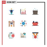 Group of 9 Modern Flat Colors Set for fire camping chart campfire spa Editable Vector Design Elements