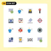 Universal Icon Symbols Group of 16 Modern Flat Colors of press mic human media disk Editable Pack of Creative Vector Design Elements
